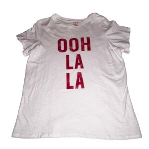 Cinq A Sept Shrunken White Black Graphic T-Shirt Size Medium Ohh La La